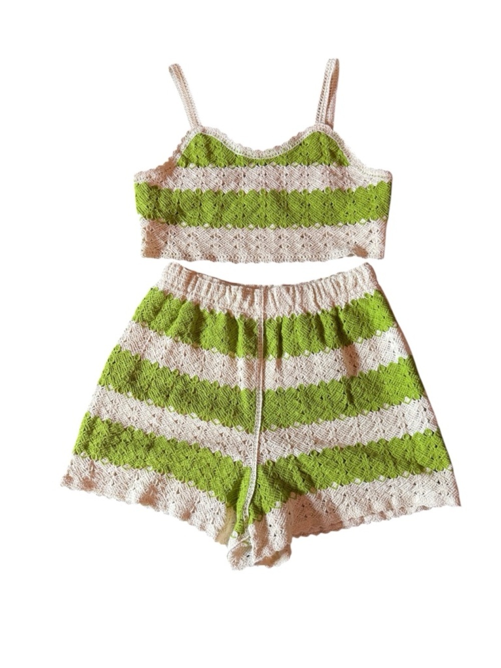 Rebellion Again Crochet Crop Top Shorts Set MEDIUM Stripes Boho Festival NWOT